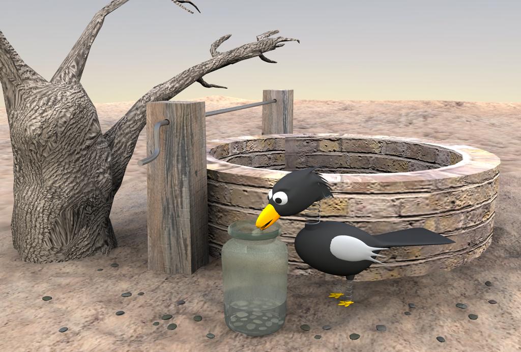3D render of a smart crow scene